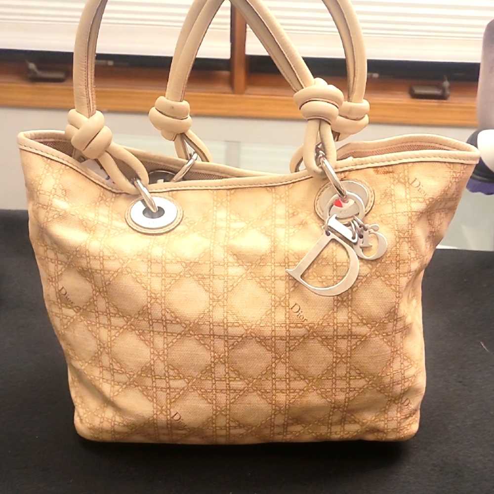Dior Tan Quilted Tote Bag with Double Handles